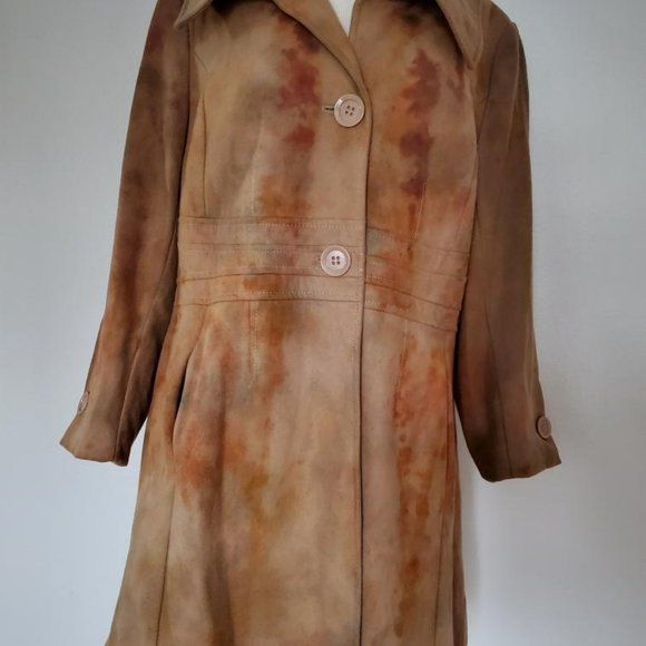 LONG WINTER wool trench pea COAT plus 12 14 16 tie dye brown tan beige camo - Picture 1 of 4